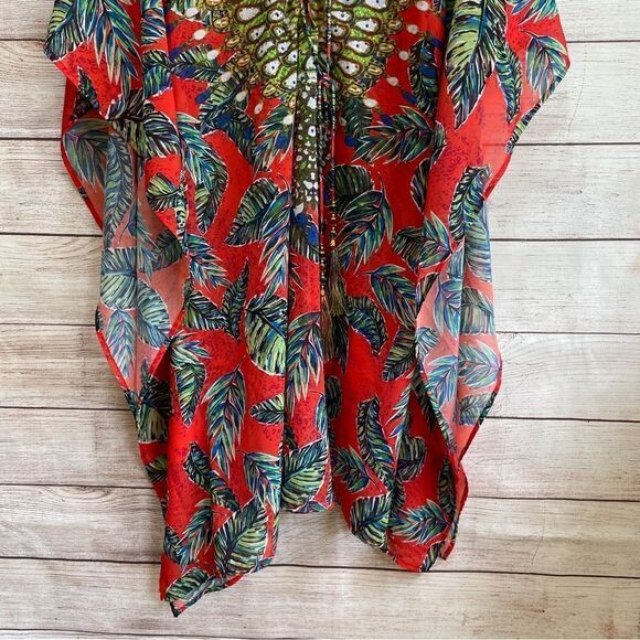 ROAMAN’S PEACOCK FEATHER PRINT KIMONO TOP - Picture 3 of 8